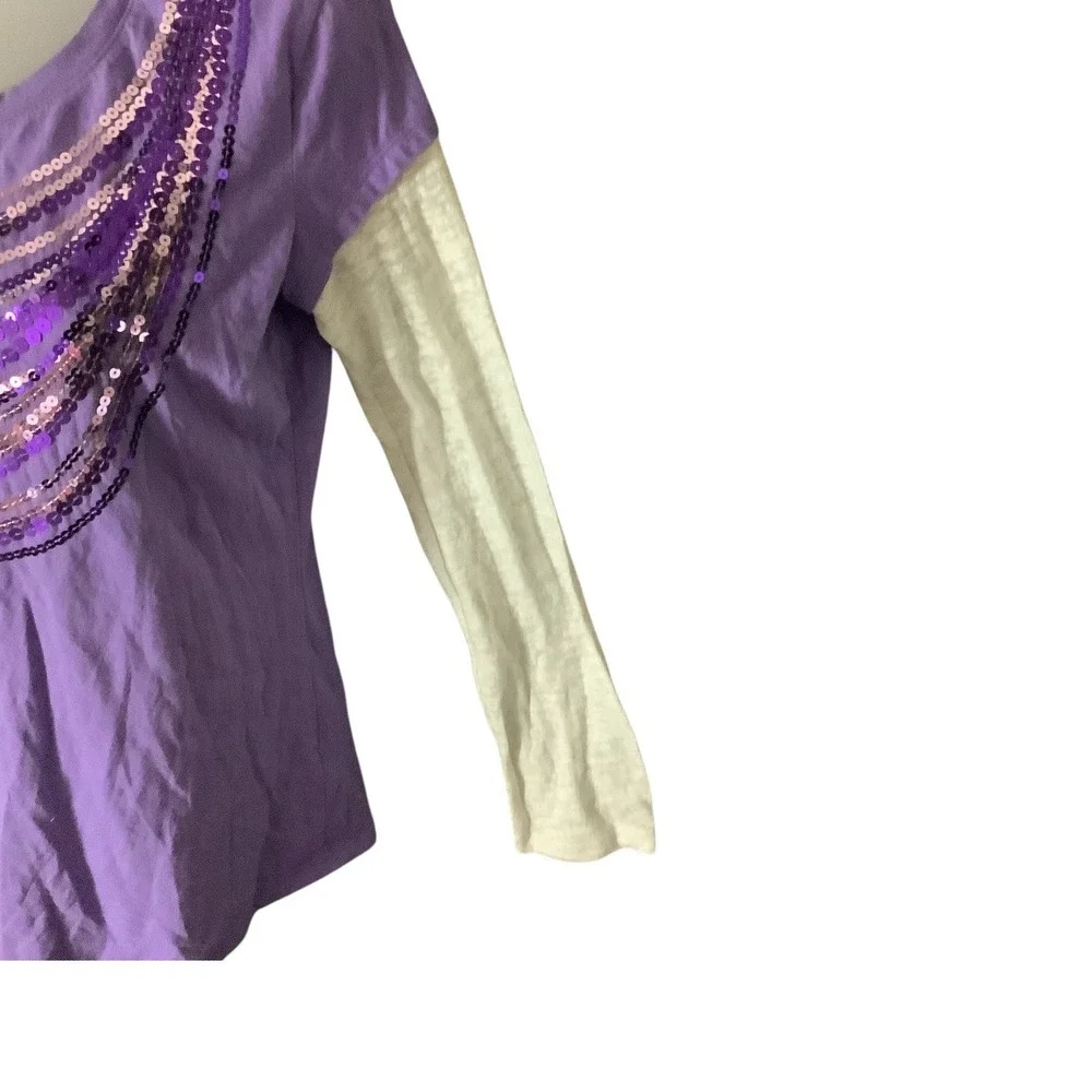 Justice Girls Long Sleeve Purple‎ Shirt Size 18 Sequined Front White Sleeves